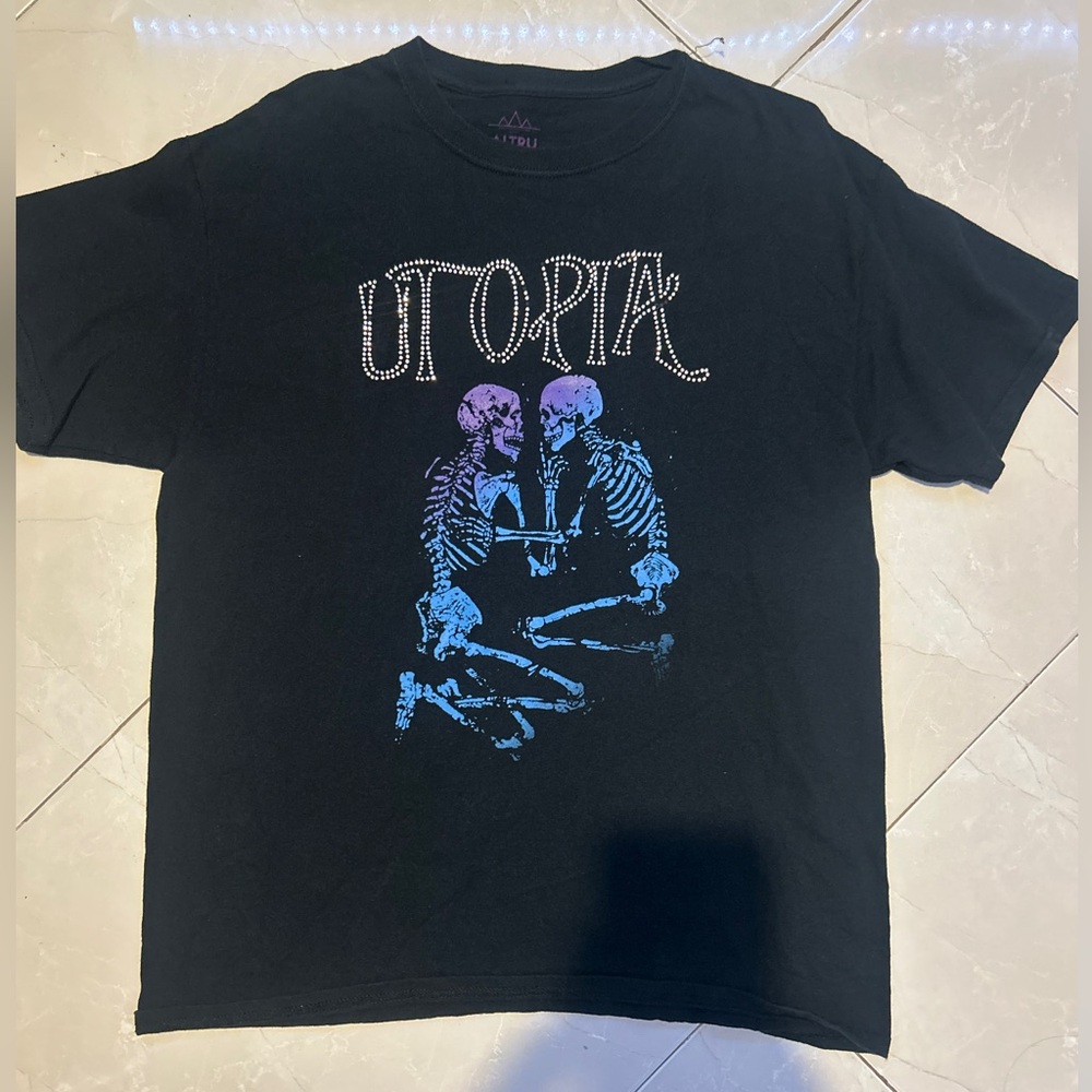 Black Graphic Tee with Skeleton Design